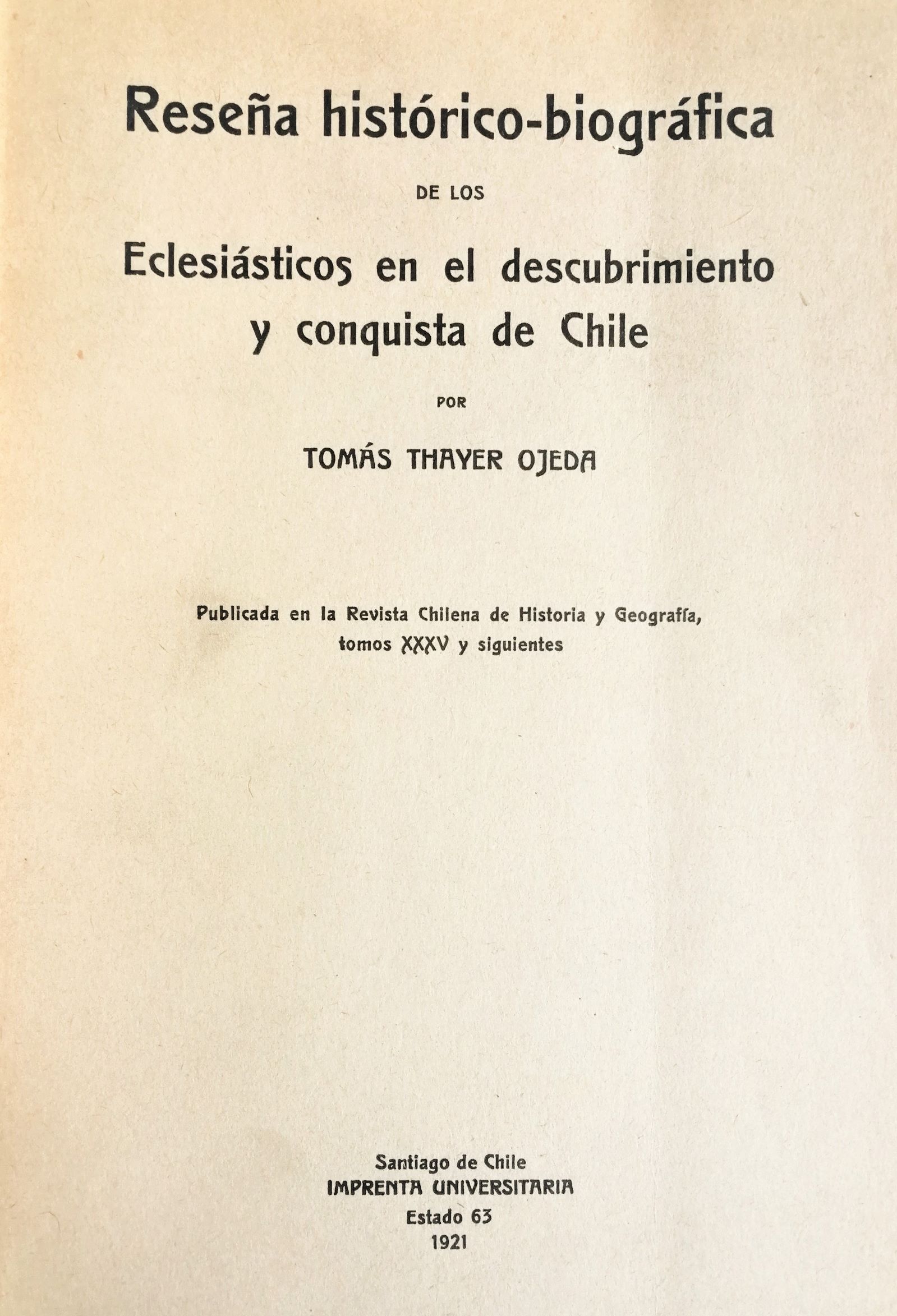 Tomás Thayer Ojeda - Reseña histórico-biográfica de los eclesiásticos