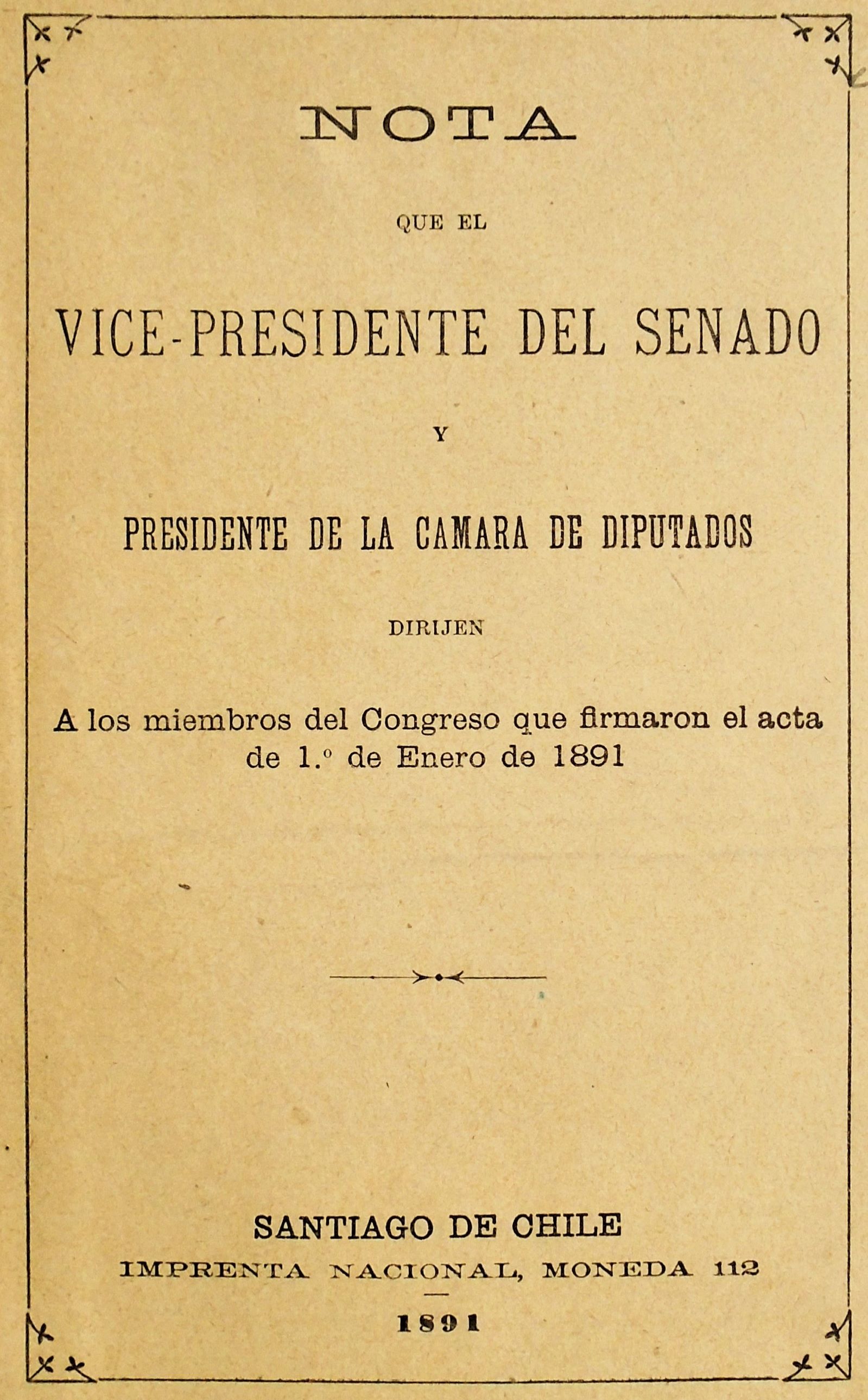 Waldo Silva y Ramon Barros Luco - Nota que el vicepresidente del Senado y Presidente de la Cámara de Diputados