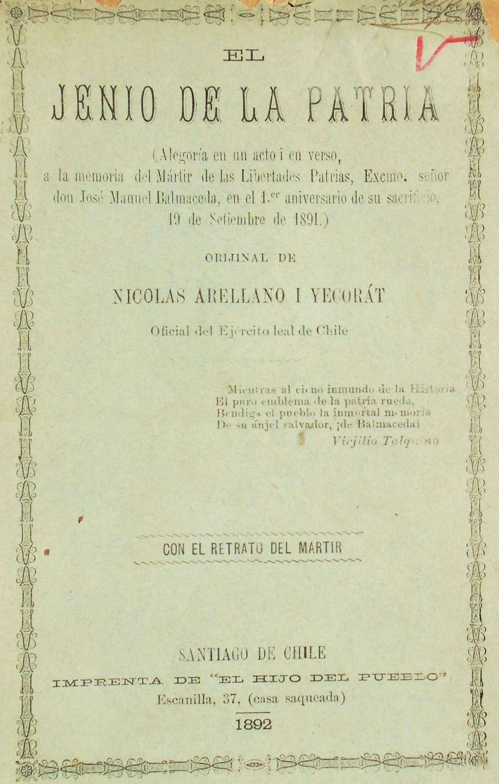 Nicolas Arellano i Yecorát - El jenio de la patria