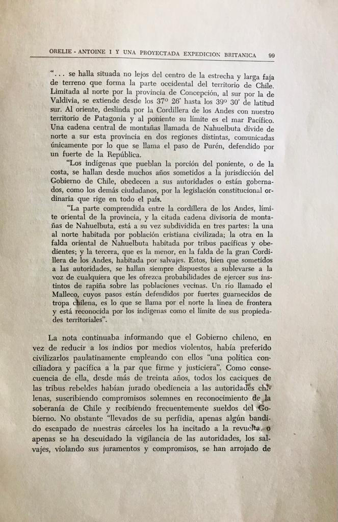 José Miguel Barros	Orelie-Antoine I y una proyectada expedición Británica a la Araucanía