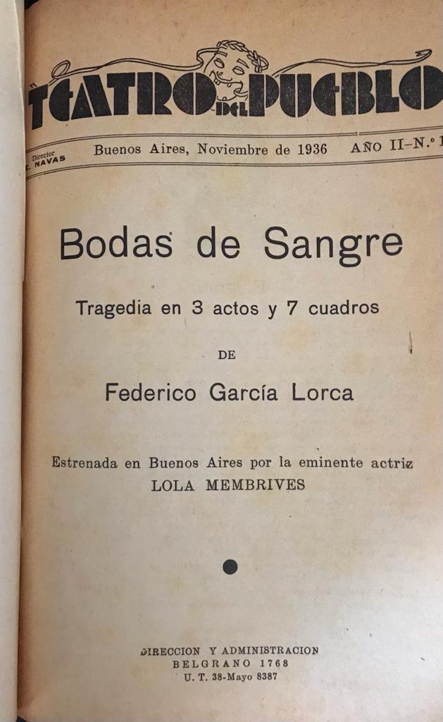 Federico García Lorca	Bodas de Sangre. Tragedia en tres actos y 7 cuadros 
