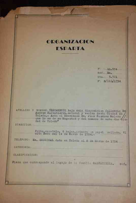Información de la Nobleza de Don Mariano y Don Antonio Salvatierra Naturales de la Imperial Ciudad e Toledo,practicada a Instancia de Doña Faustina Barriales, su madre en el año 1812