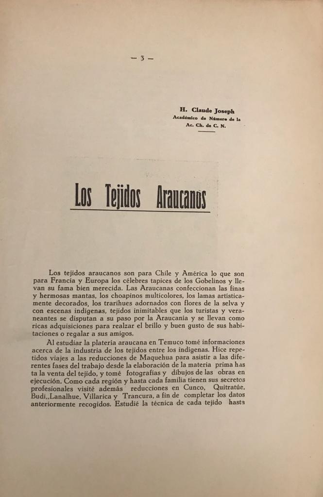 H. Claude Joseph 	Los Tejidos araucanos 