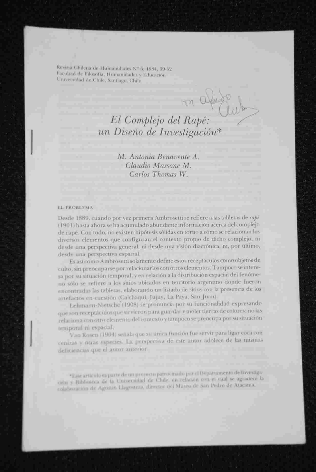 M. Antonia Benavente A., Claudio Massone M., Carlos Thomas W. - El Complejo del Rapé : un diseño de investigación 