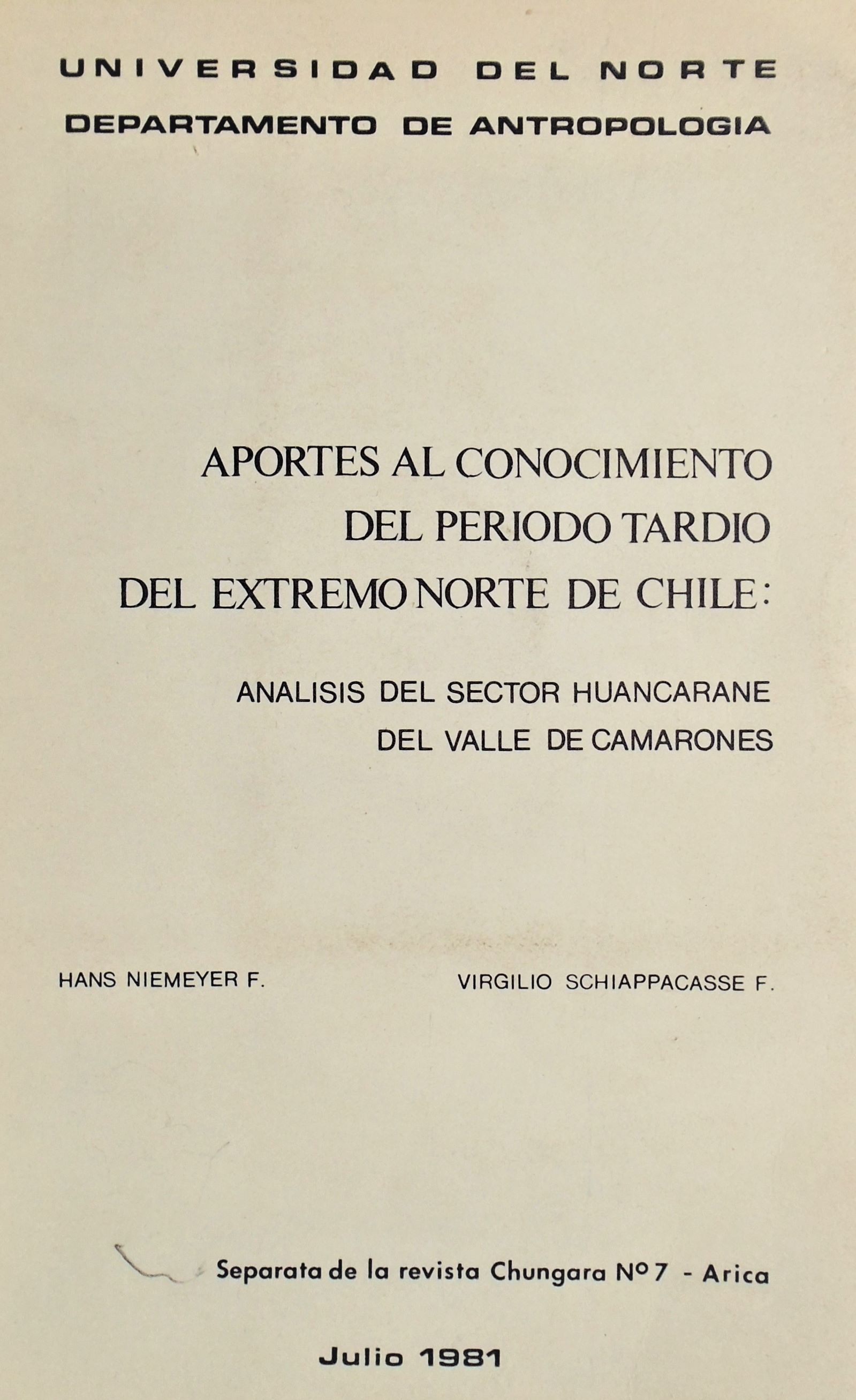 Hans Niemeyer; Virgilio Schiappacasse - Aportes al conocimiento del periodo tardío del extremo norte de Chile