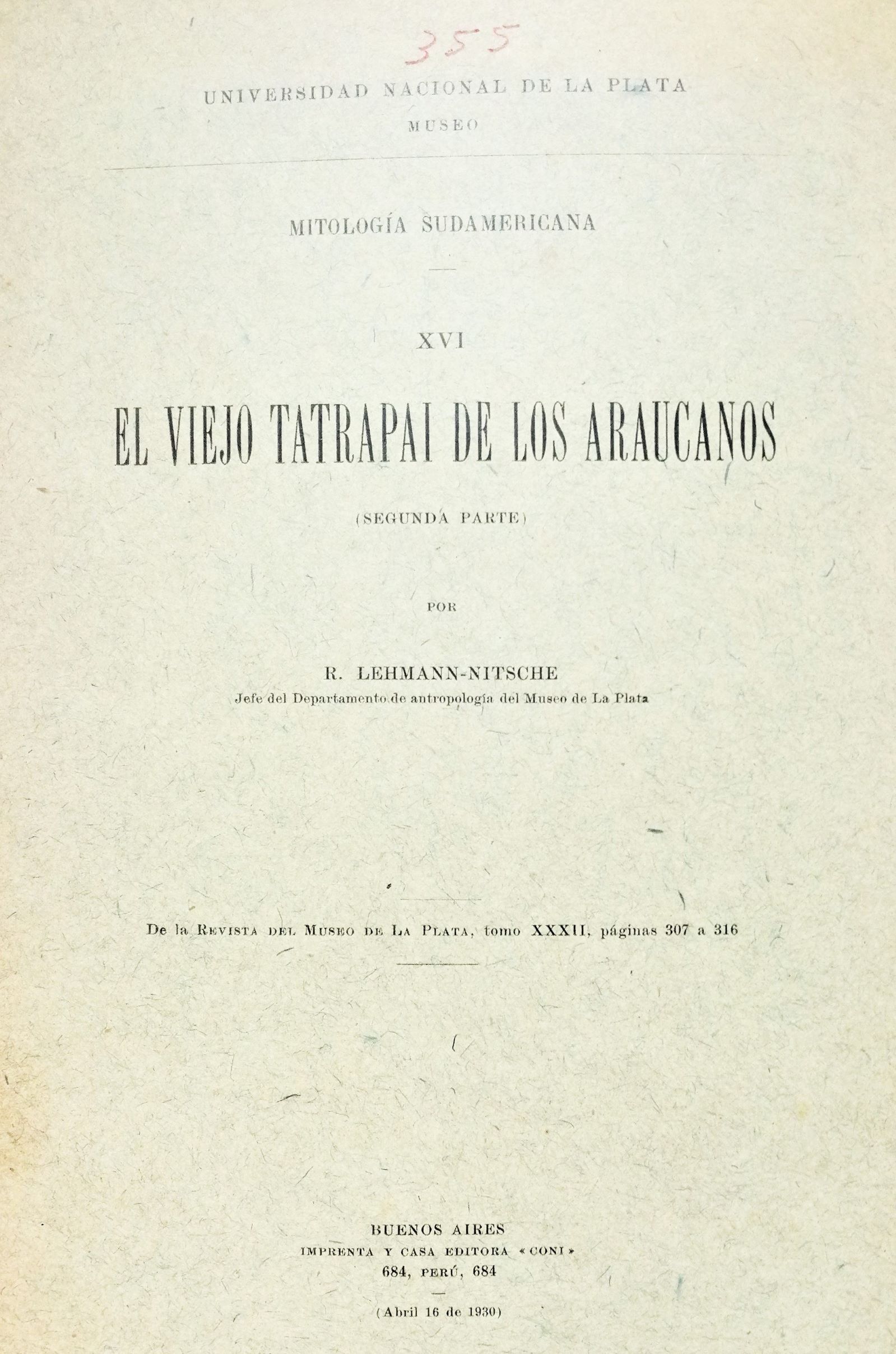 R. Lehmann-Nitsche - El viejo tatrapai de los araucanos