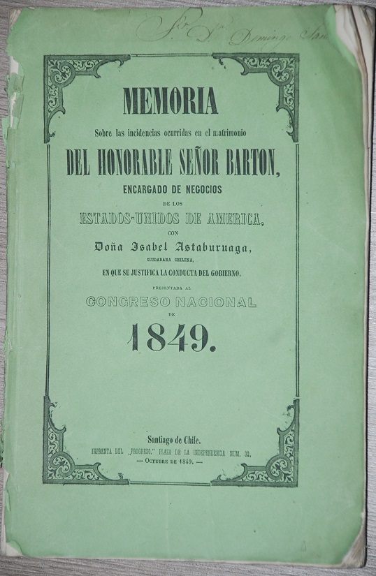 Manuel Camilo Vial - Memoria sobre las incidencias ocurridas en el matrimonio del Honorable señor Barton