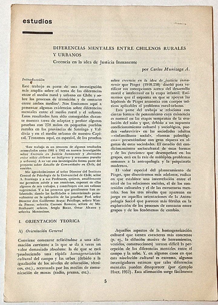 Diferencias mentales entre chilenos rurales y urbanos. Creencia de la idea de justicia inmanente.