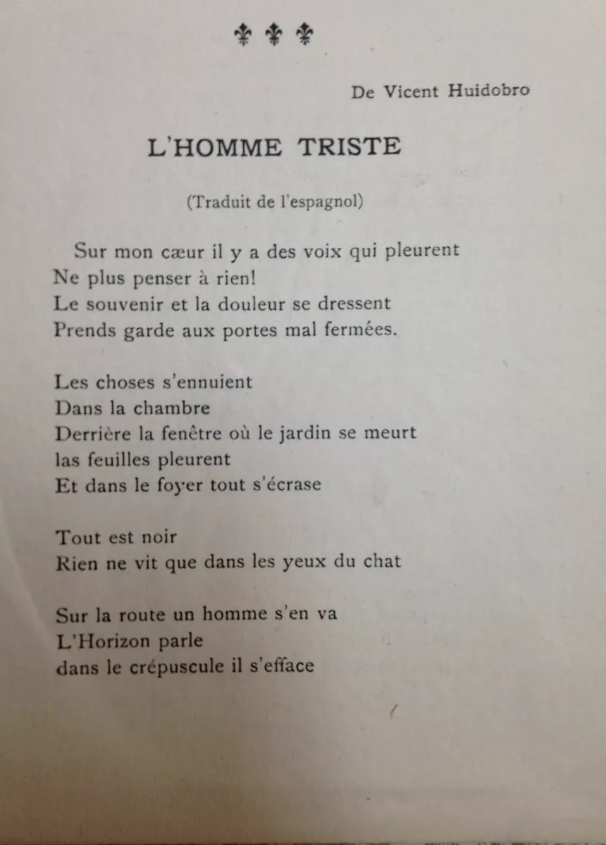 Vicente Huidobro. L'Homme triste / Deux poemes