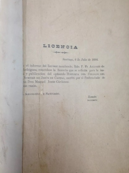 Manuel de Jesús Cárdenas.Apuntes históricos del Colegio de Jesús en Castro 