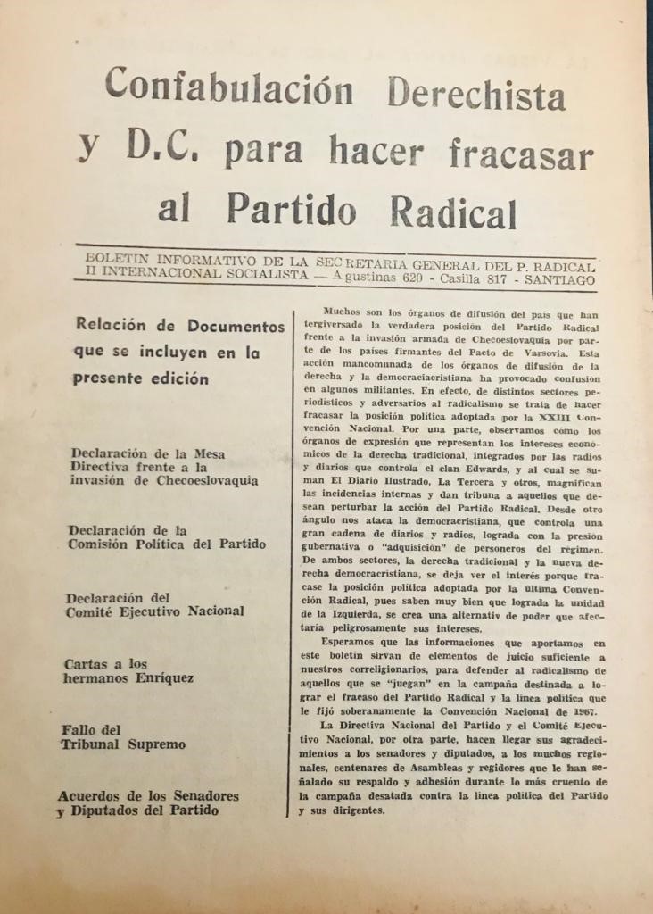 Confabulación Derechista y D.C. para hacer fracasar al Partido Radical 