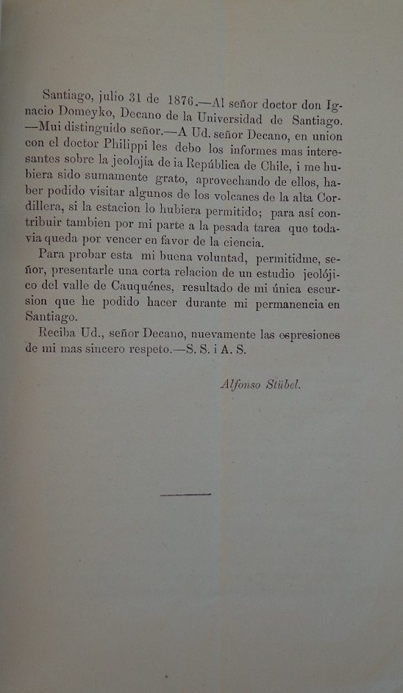 Alfonso Stübel. Antigua erupción volcánica en la vecindad de los baños de cauquenes, situados en el valle del cachapual al lado austral de este río.