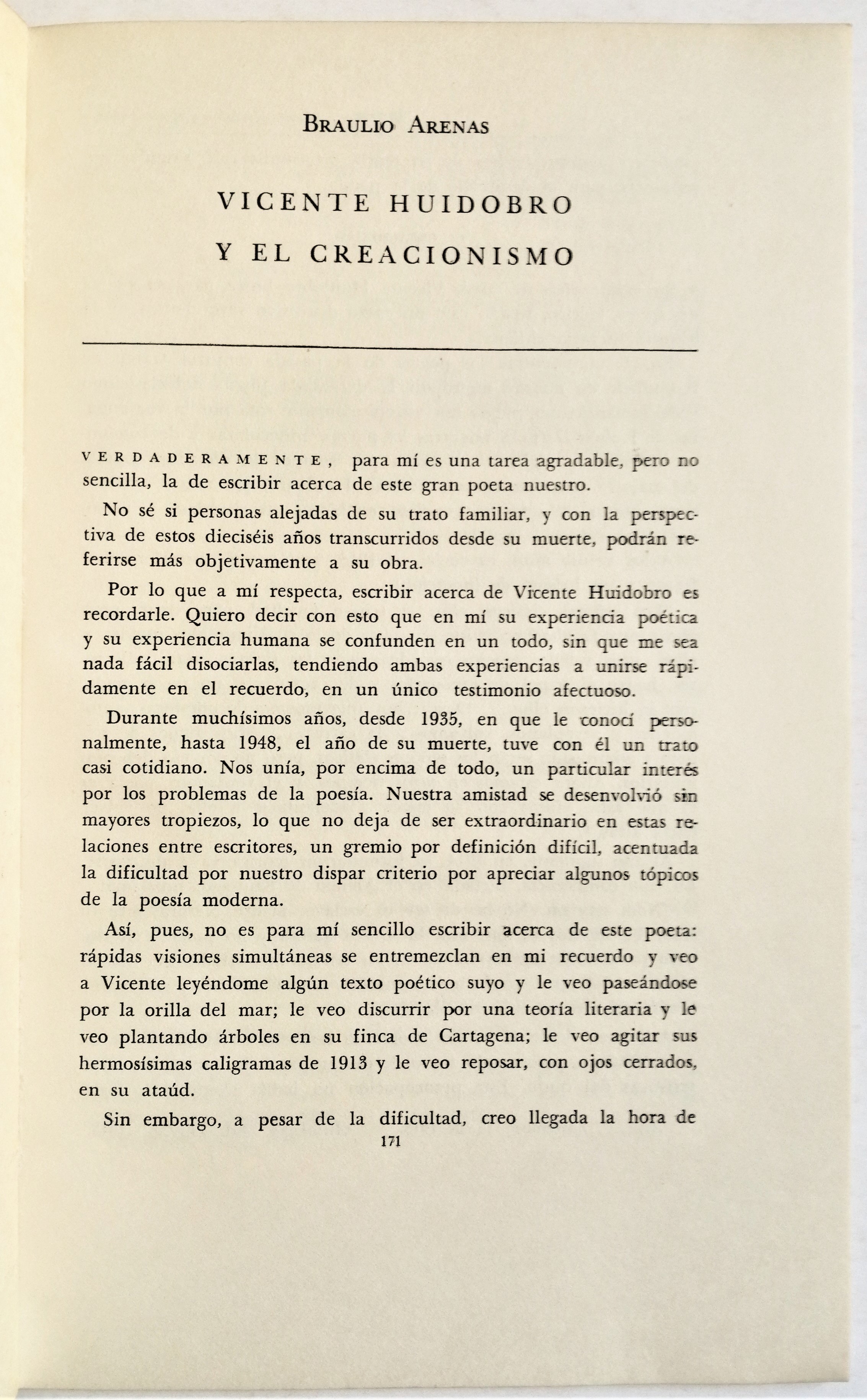 Braulio Arenas - Vicente Huidobro y el creacionismo