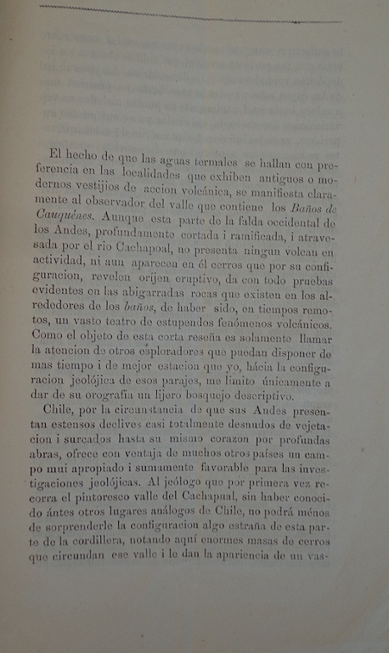 Alfonso Stübel. Antigua erupción volcánica en la vecindad de los baños de cauquenes, situados en el valle del cachapual al lado austral de este río.