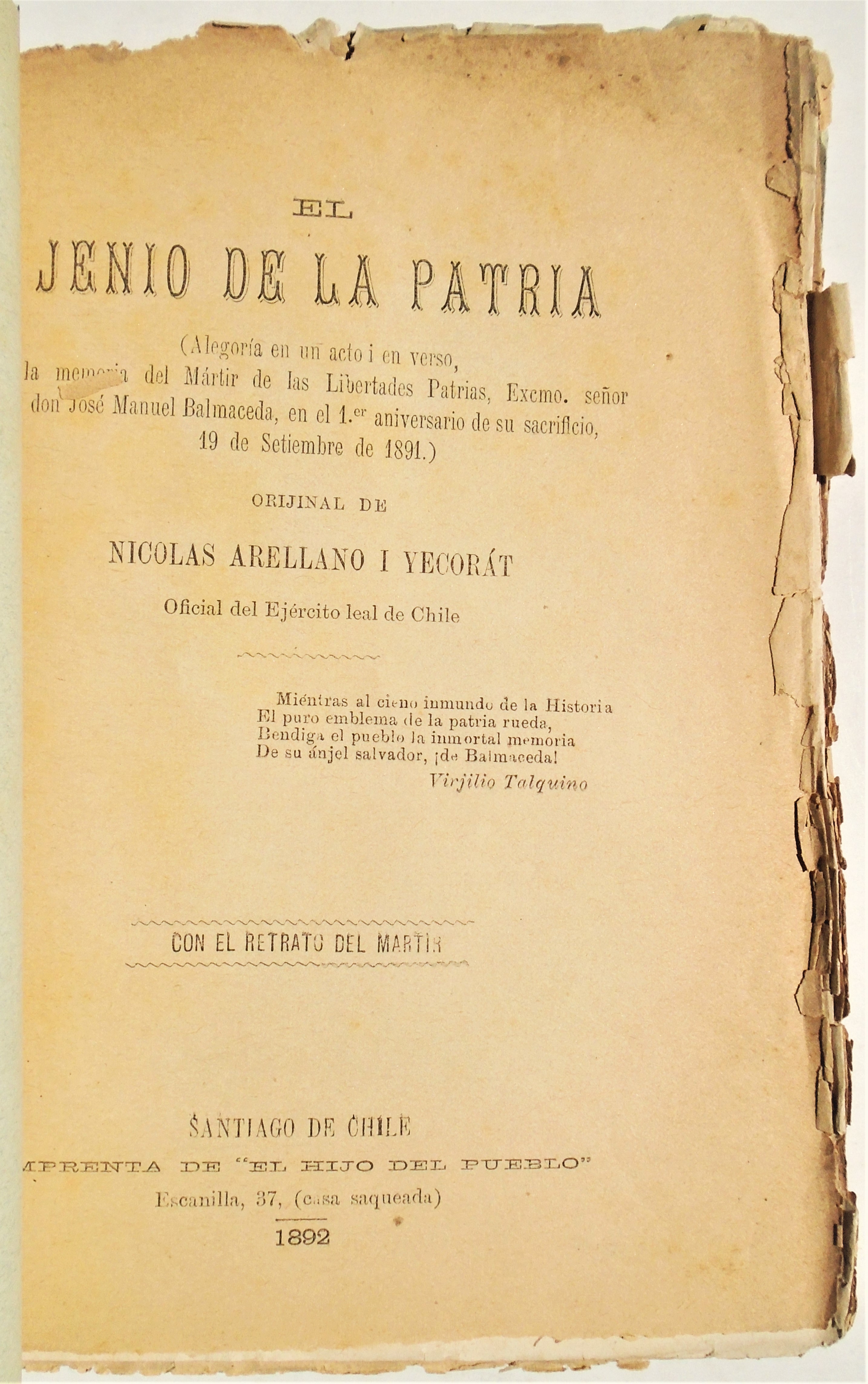 Nicolas Arellano i Yecorát - El jenio de la patria