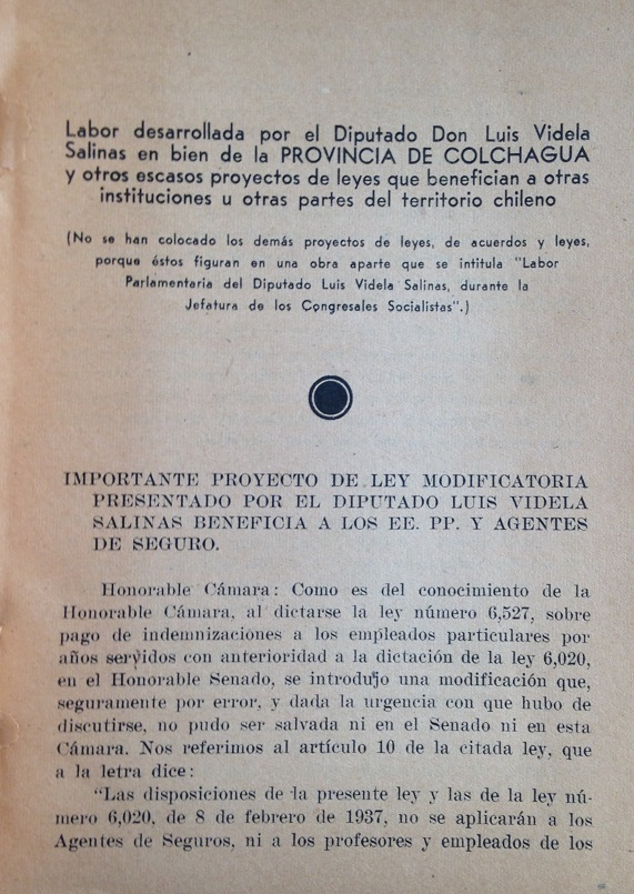 Luis Videla Salinas. Su actuación parlamentaria y su labor en la provincia de Colchagua 