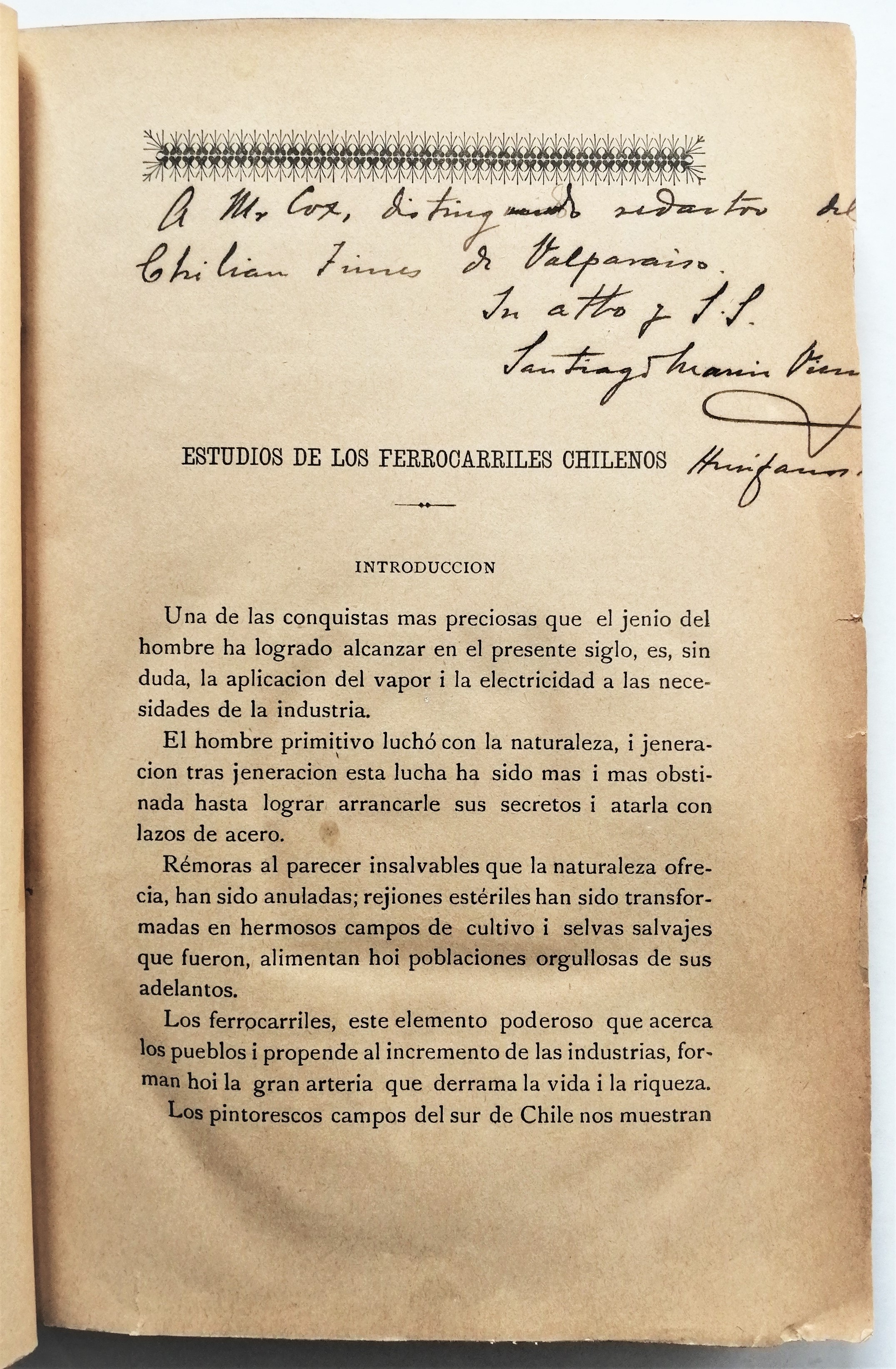 Santiago Marín Vicuña - Estudios de los ferrocarriles chilenos