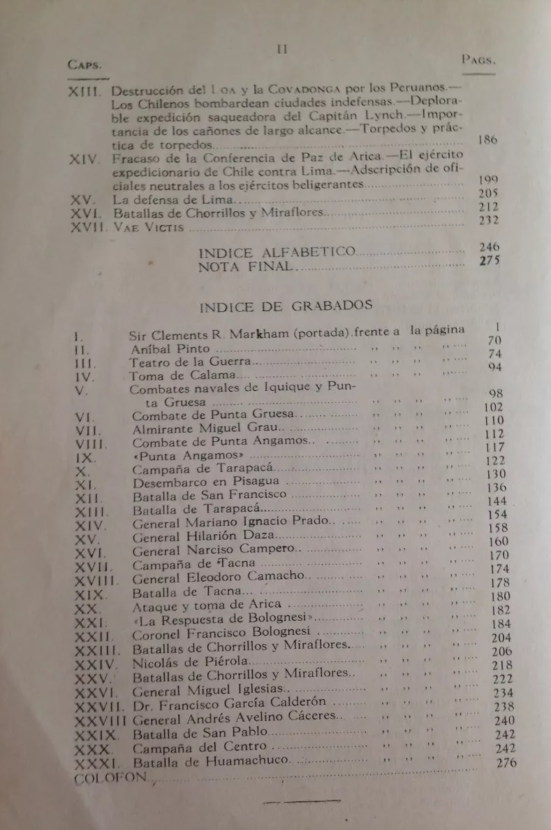 Clements R. Markham ; versión de Manuel Beltroy ; prólogo de Horacio H. Urteaga. La guerra entre el Perú y Chile 