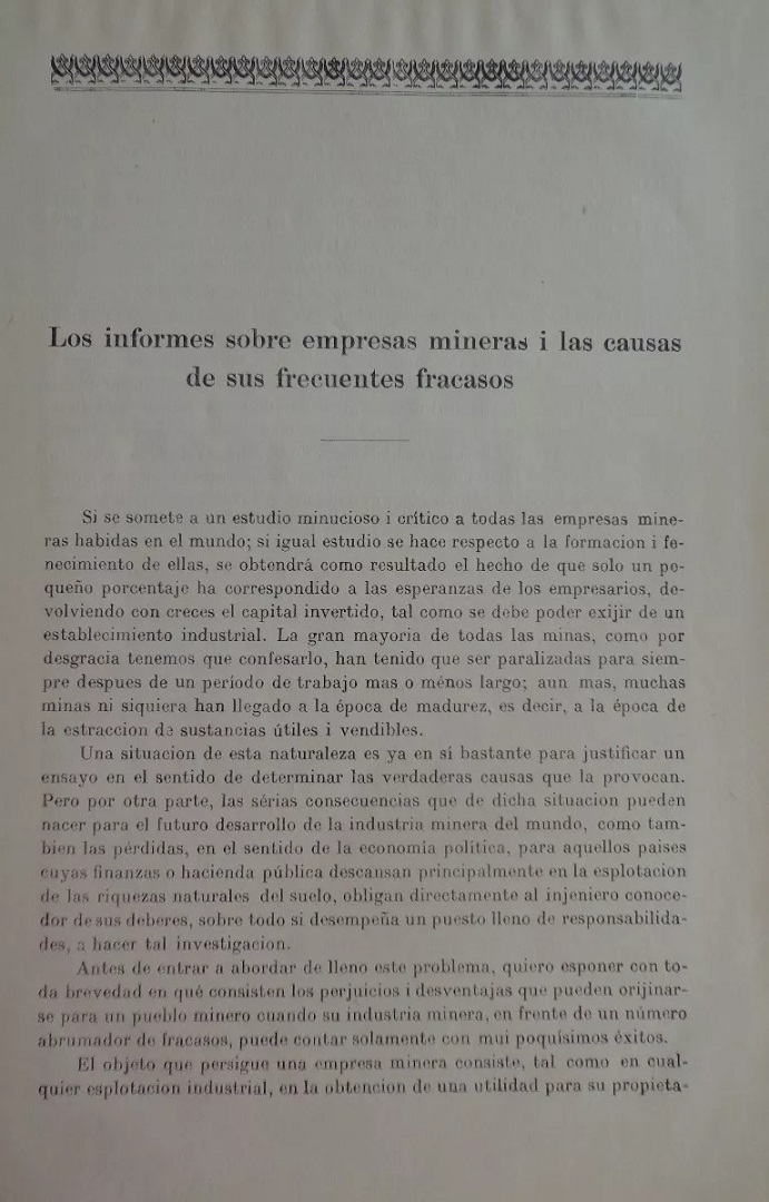 Berthold Koerting. congreso chileno de minas y metalurjia. Informes sobre empresas mineras i las causas de sus frecuentes fracasos.