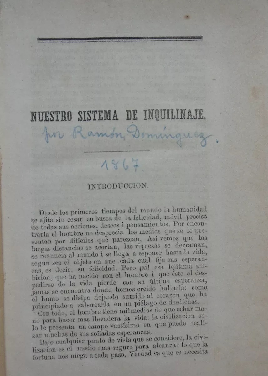 Ramón Domínguez. Nuestro sistema de inquilinaje 