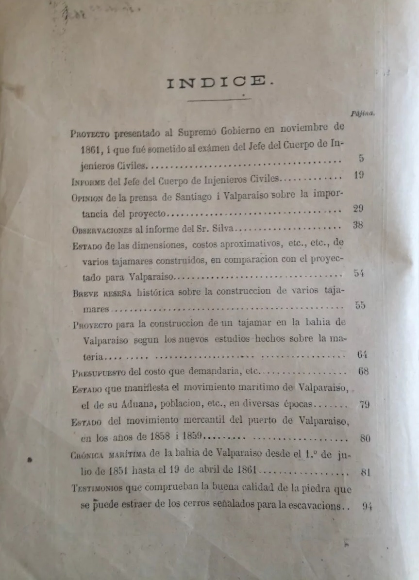 Ramón Salazar. Memoria sobre el proyecto de un tajamar para la Bahía de Valparaiso 