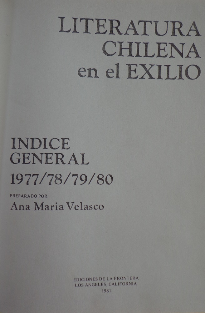 Ana Maria Velasco. Literatura chilena en el exilio.